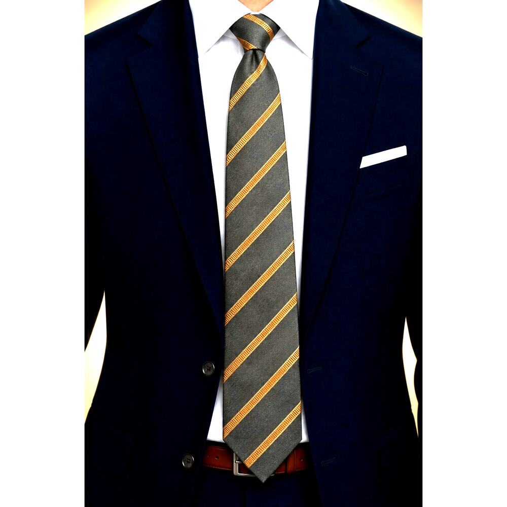 Antonia Collection 100% Silk Necktie Men’s Formal Striped Black Chocolate Brown